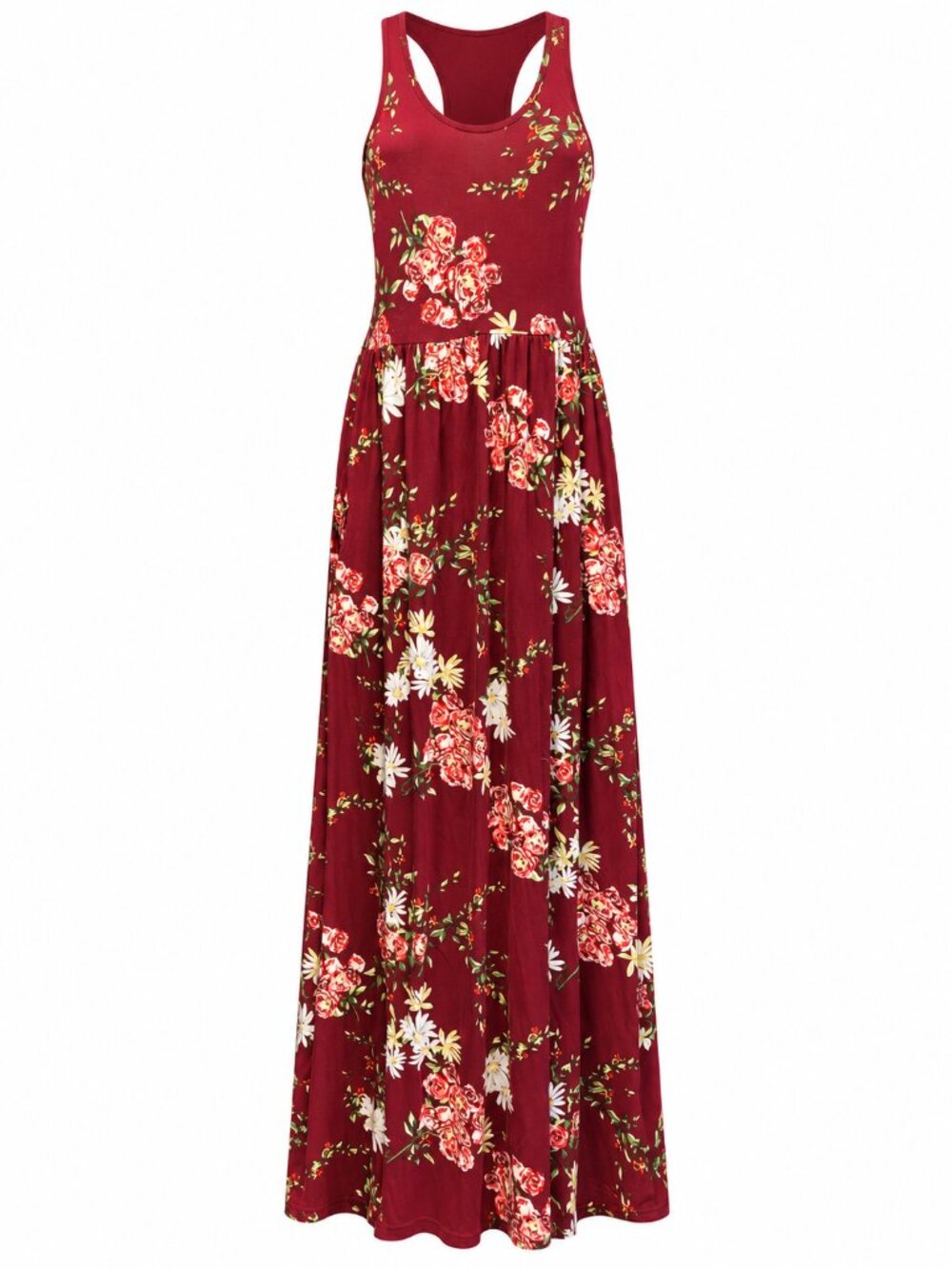 Unbranded Burgundy Floral Racerback Maxi Dress Size M